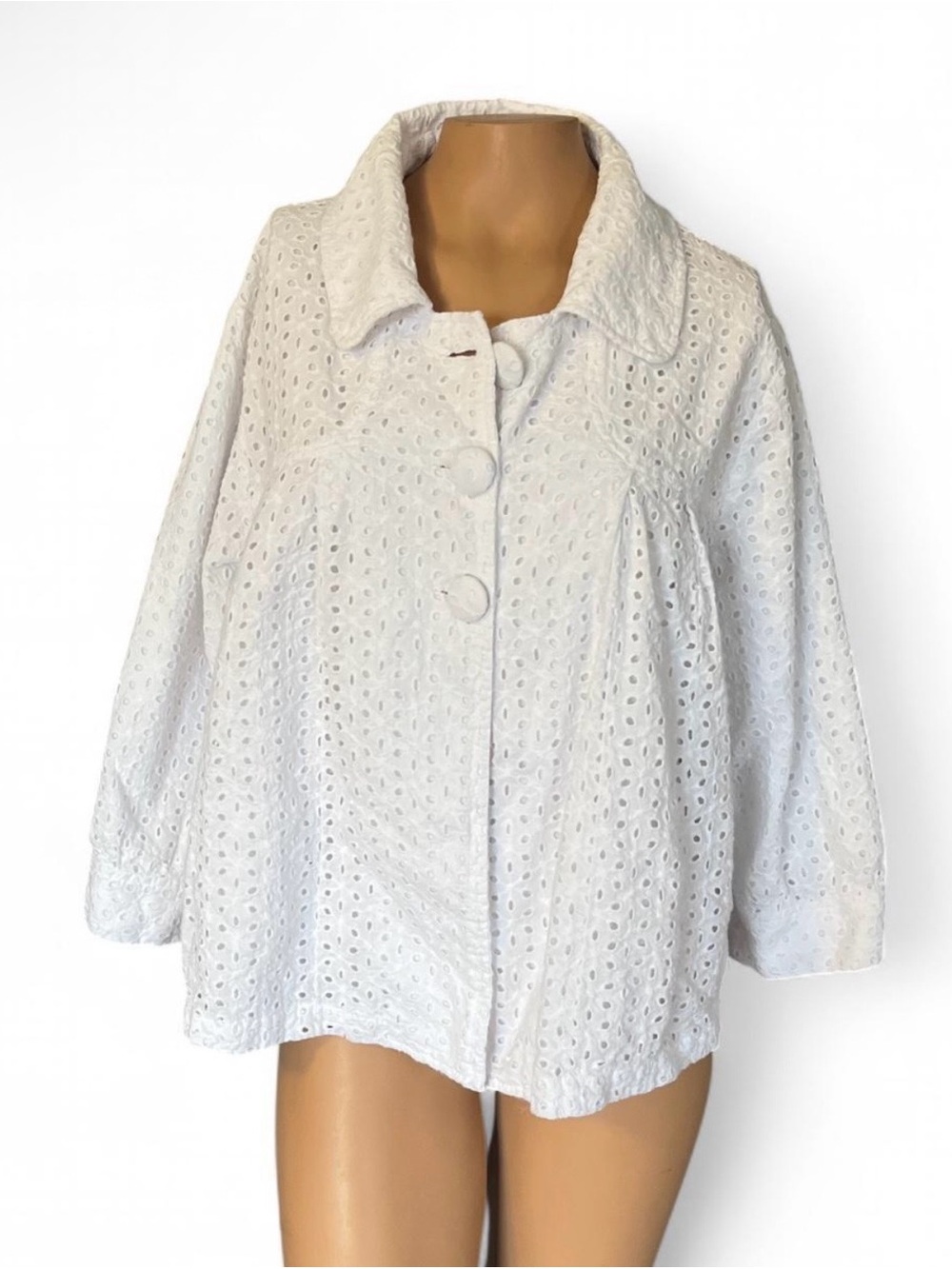 Jessica London White Eyelet Button-Front Jacket